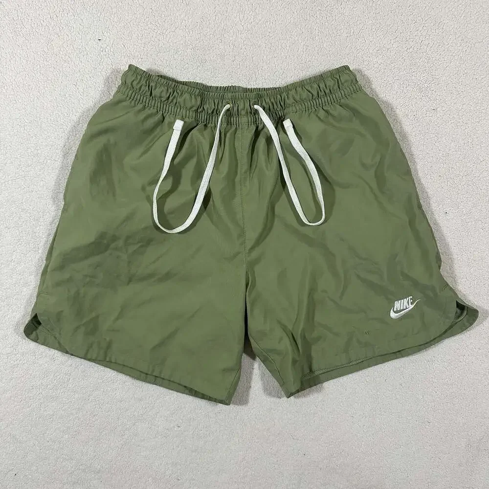 Nike Olive Green Mesh Lined Swim Shorts Men's Size M Drawstring Swoosh